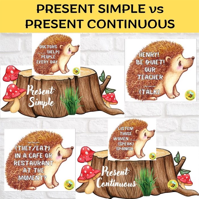 Hedgehog set Present Simple, Present Continuous 1769 - фото 4743